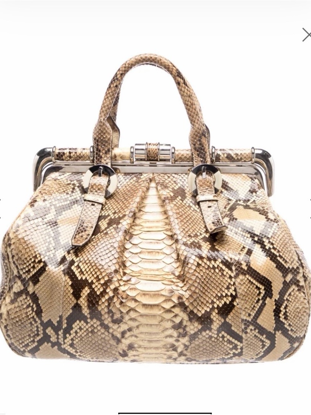 Oscar de la Renta Beige Python skin . Top-Handle Satchel
